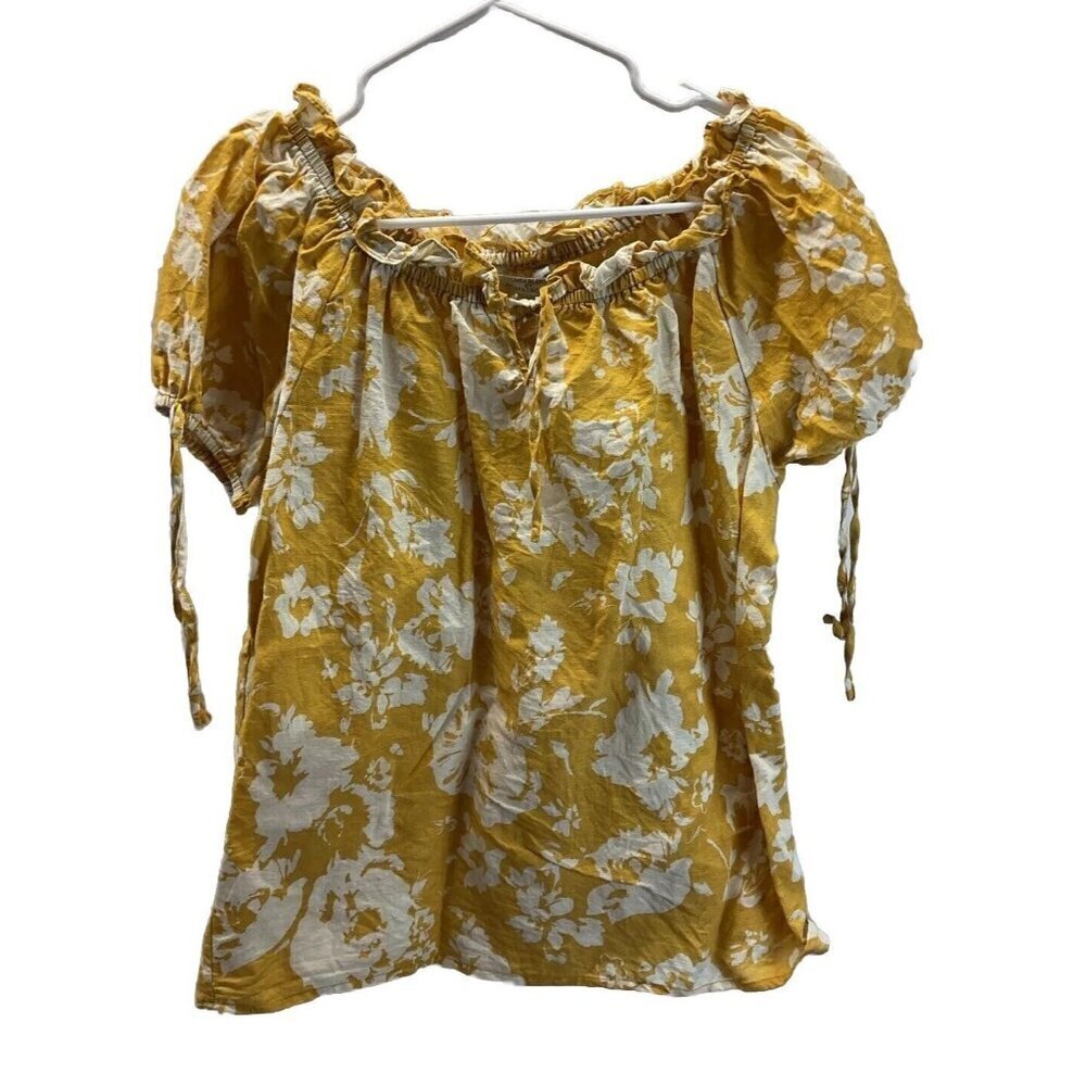 Anthropologie Linen Blend Hester & Orchard Blouse Womens Size‎ S ruffled neck